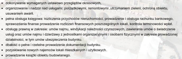 zarządzanie nieruchomościami - zakres uslug